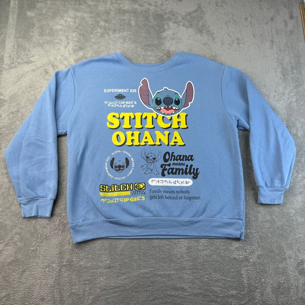 Disney Lilo & Stitch Sweatshirt Women's 3XL Blue Ohana Pullover Crewneck Stretch